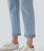 FlexTM Mid Rise Straight Leg Washed Casual Jeans with Pockets