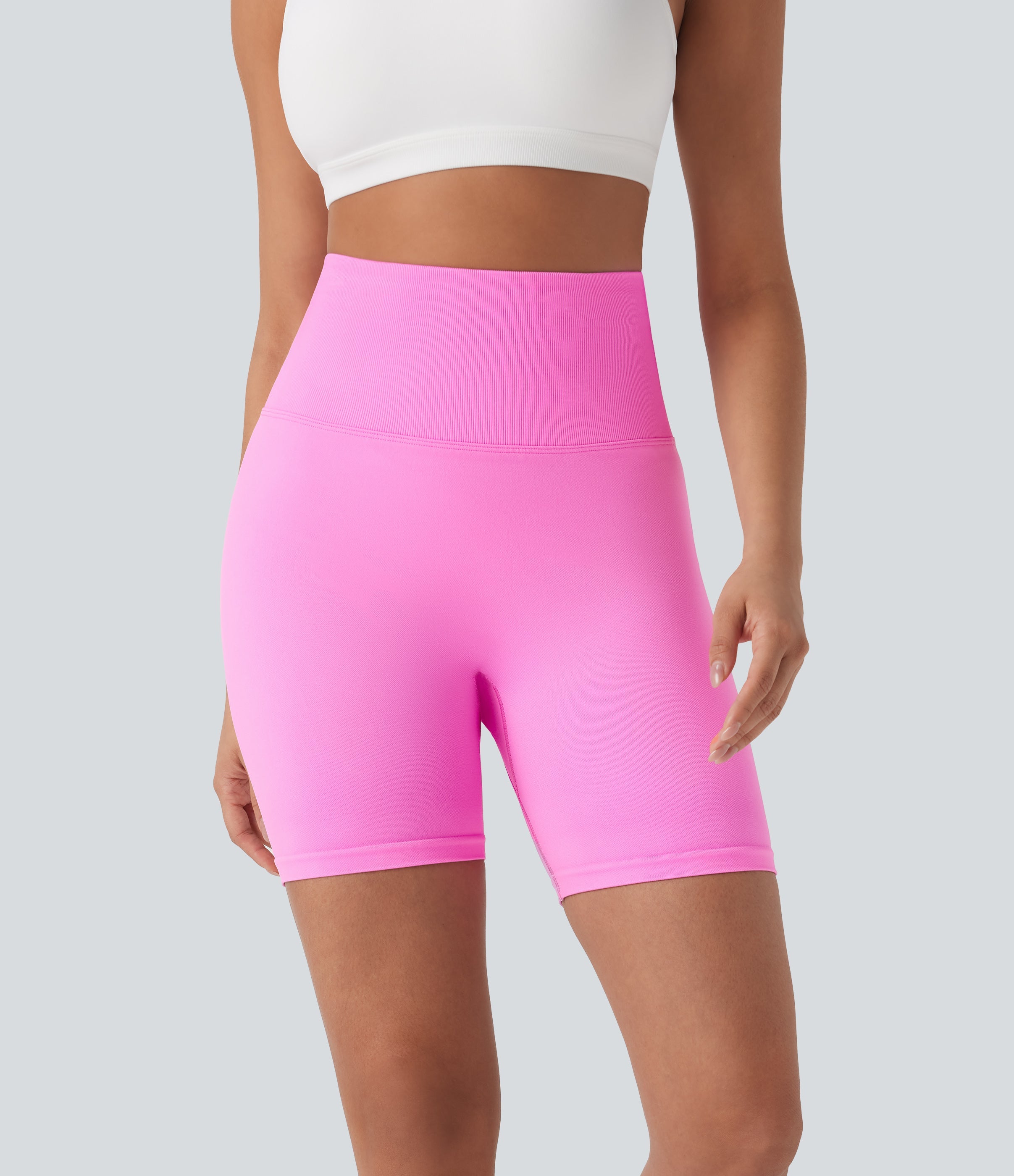 Seamless Flow Foldover High Waisted Color Block Workout Biker Shorts