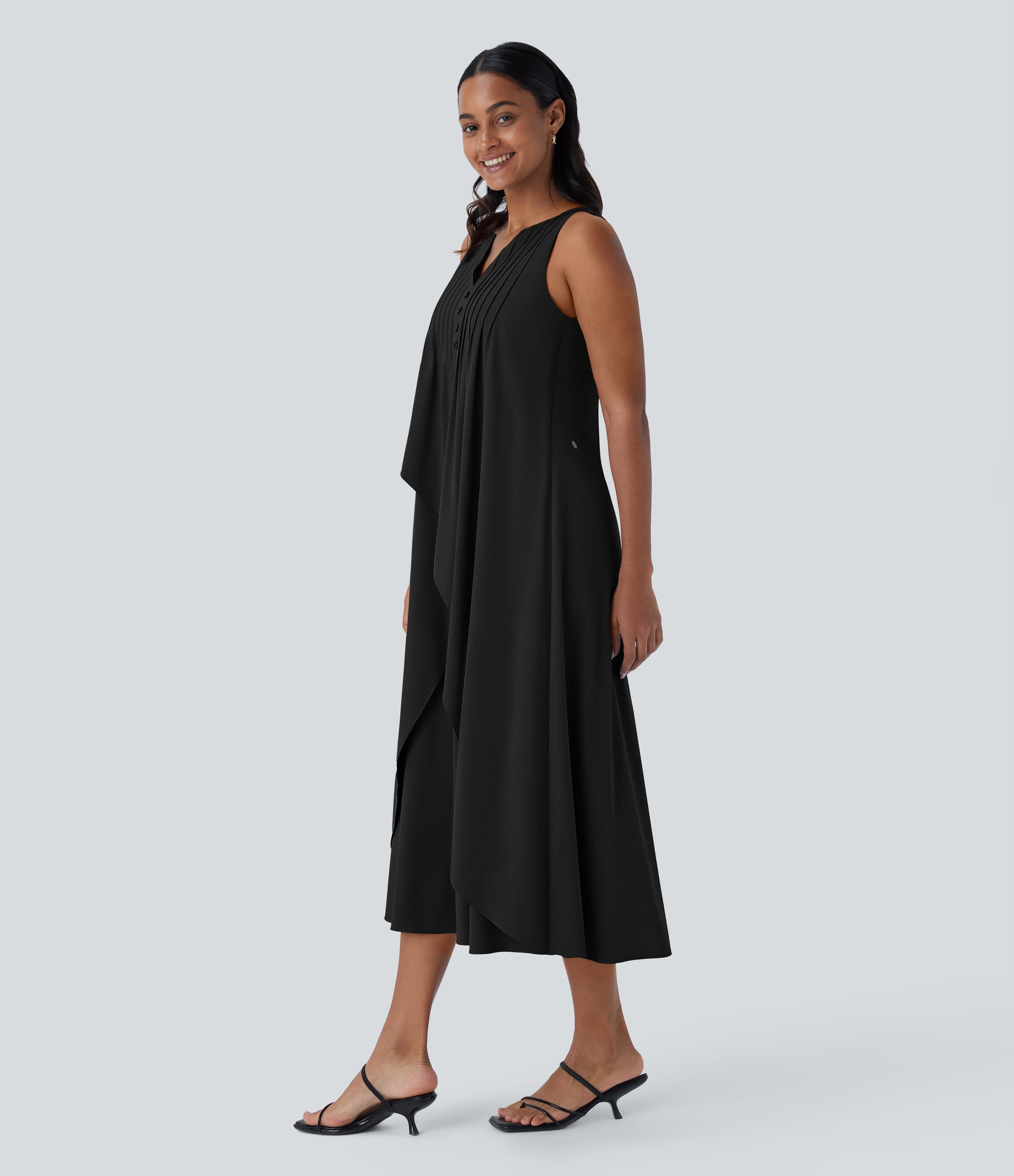 BreezefulTM V Neck Sleeveless Layered Flowy Quick Dry Midi Casual Dress