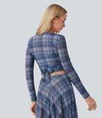 Sheer Mesh V-Neck Wrapped Tie-Back Top