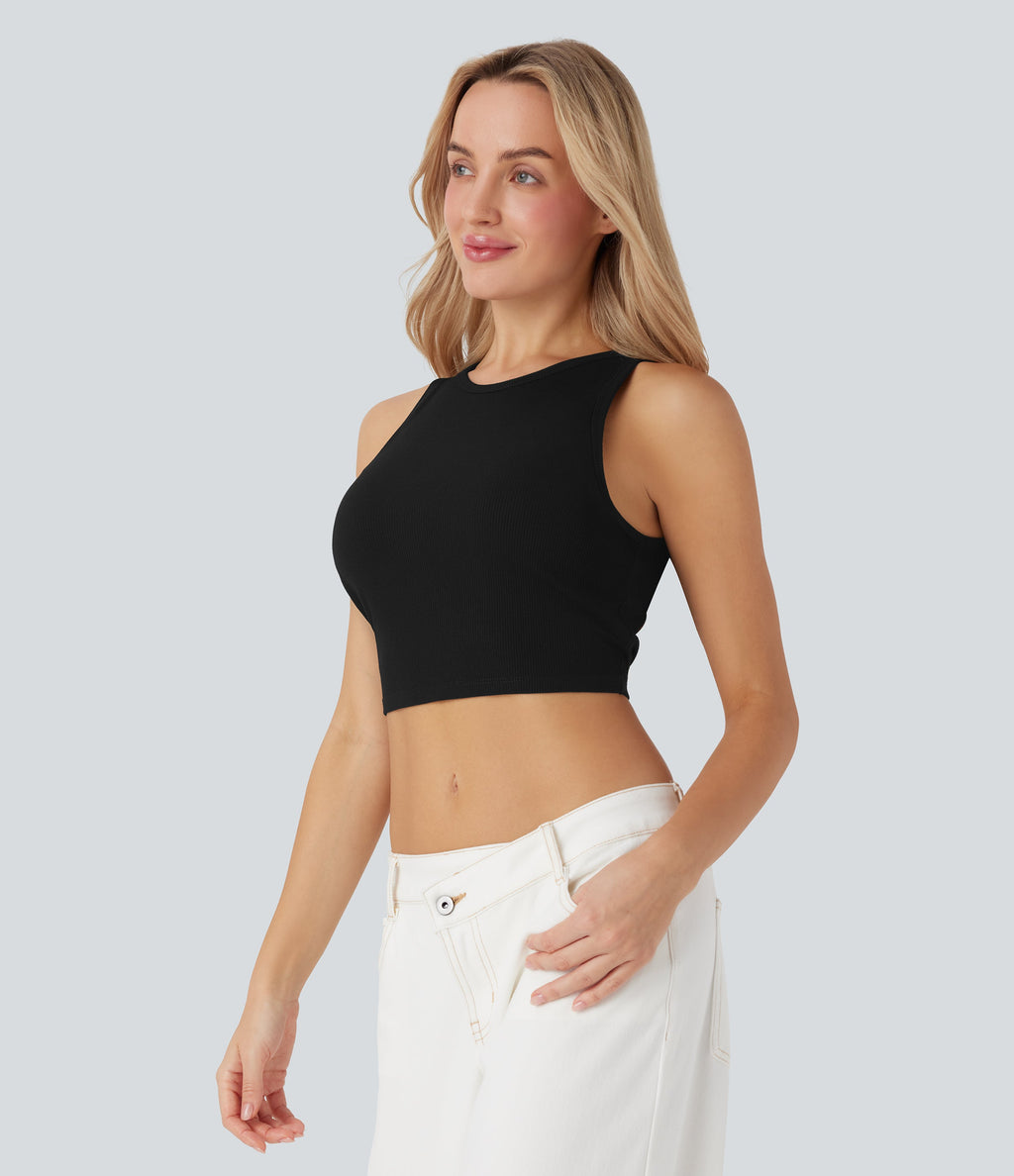 Round Neck Cropped Casual Tank Top