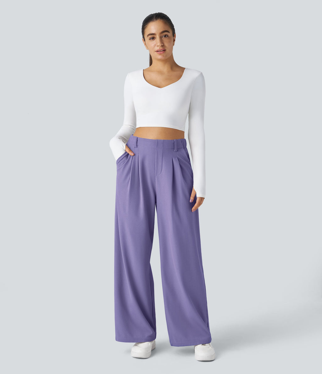FlexTM High Waisted Side Pocket Wide Leg Waffle Work Pants
