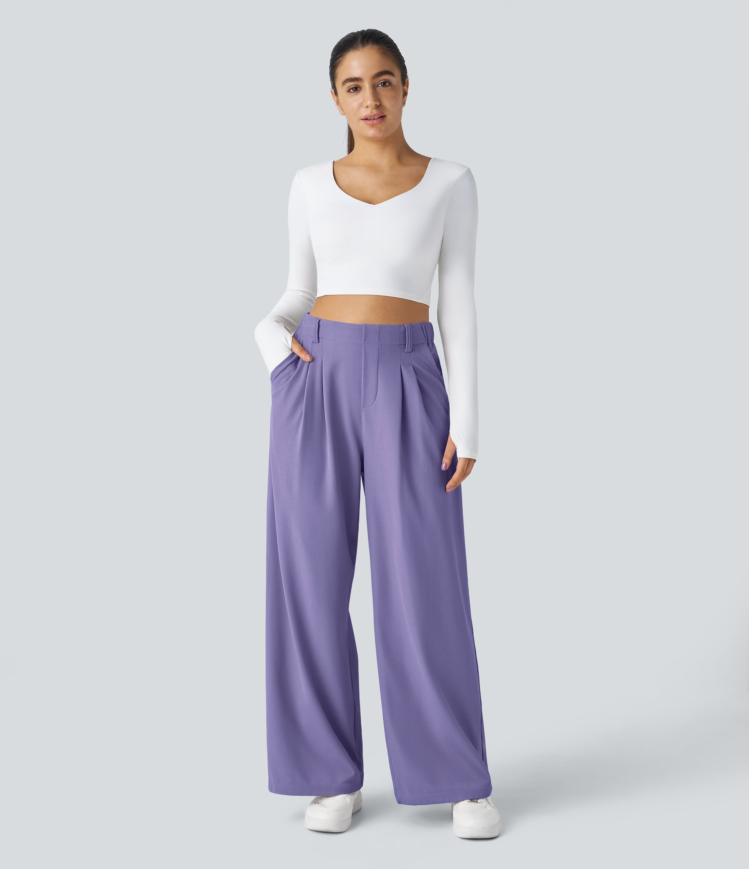 FlexTM High Waisted Side Pocket Wide Leg Waffle Work Pants