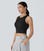 High Stretch Ribbed Knit Cropped Yoga Tank Top