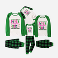 "Family Christmas 2025" Faux Glitter Green Raglan Sleeves and Green Plaid Christmas Pajamas Set