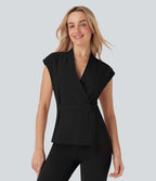 V Neck Sleeveless Wrapped Belted Work Jacket