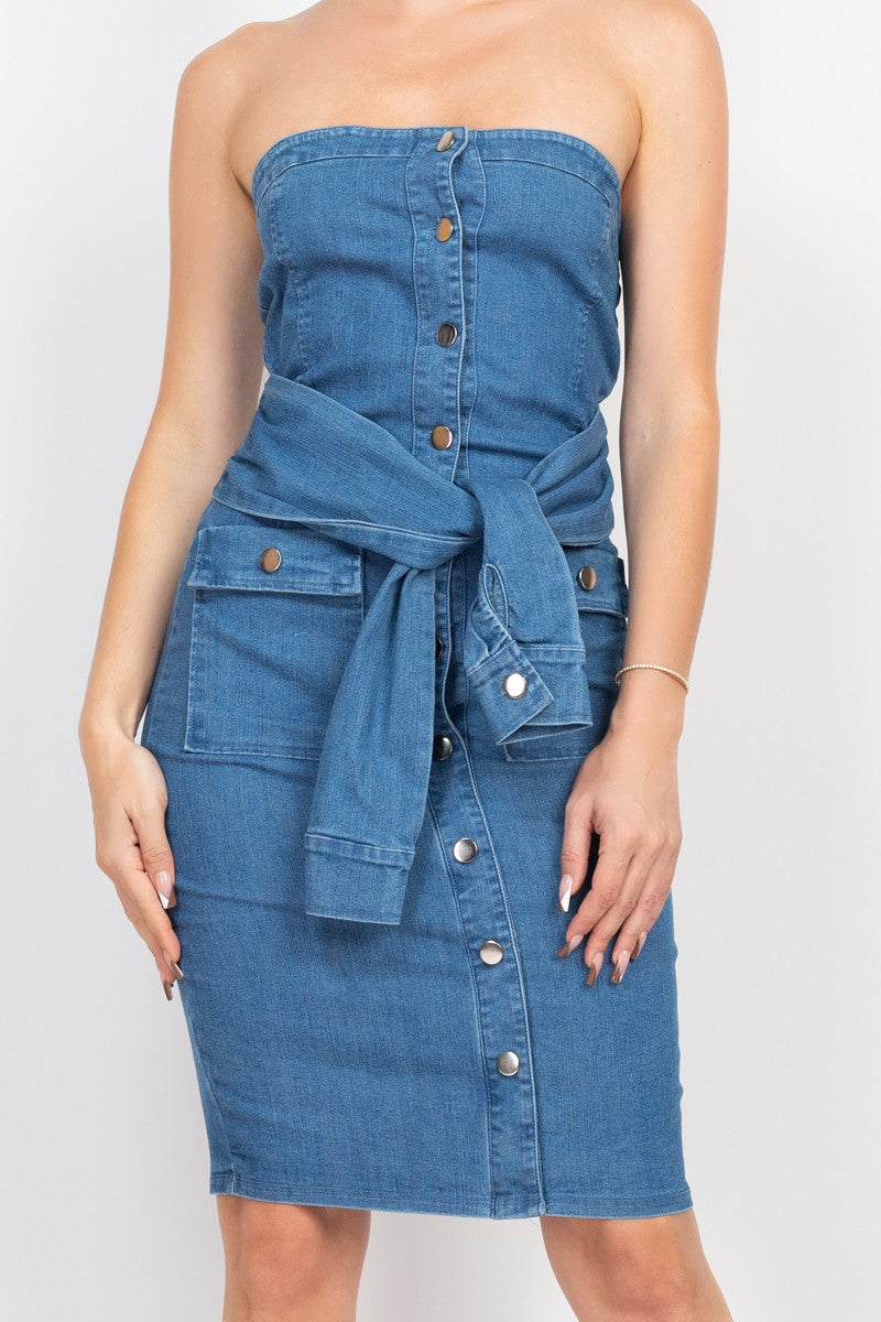 Waist-Tie Denim Dress