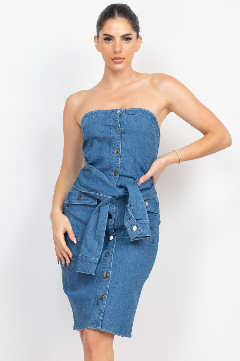 Waist-Tie Denim Dress