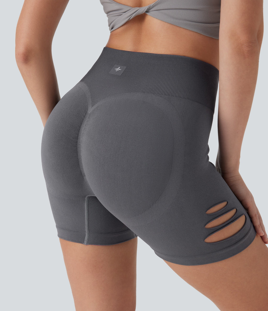 Seamless Flow High Waisted Cut Out Yoga Biker Shorts 4''