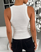 Rhinestone Decor O-neck Sleeveless Slim Fit Ribbed Tank Top