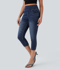 FlexTM High-Waisted Denim Casual Capri Leggings with Pockets