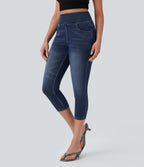 FlexTM High-Waisted Denim Casual Capri Leggings with Pockets