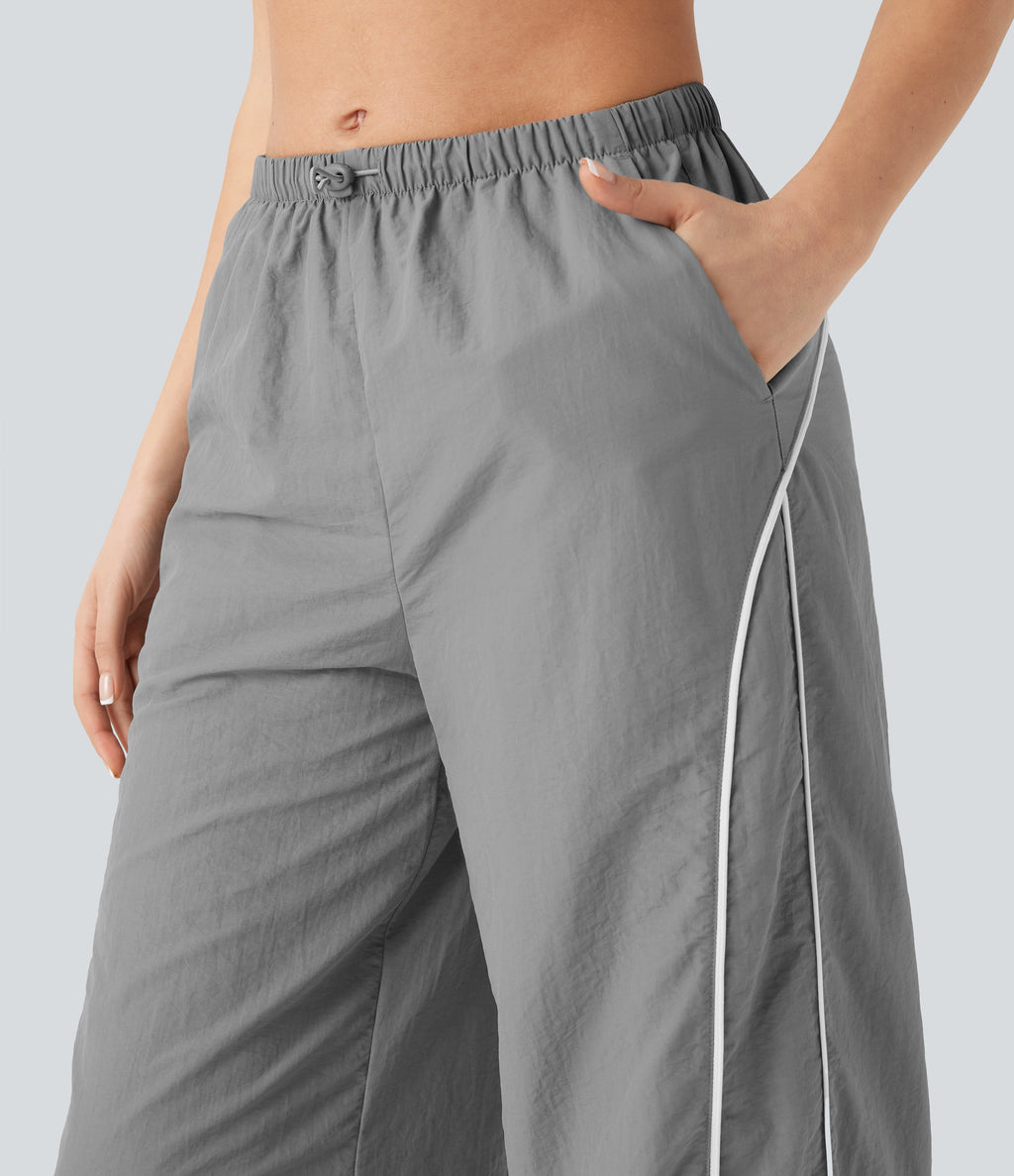 Mid Rise Wide Leg Cool Touch Casual Pants with Pockets