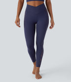 SoftlyZeroTM High Waisted Crossover Contrast Lace Built-in Underwear Yoga Leggings with Pocket-UPF50+
