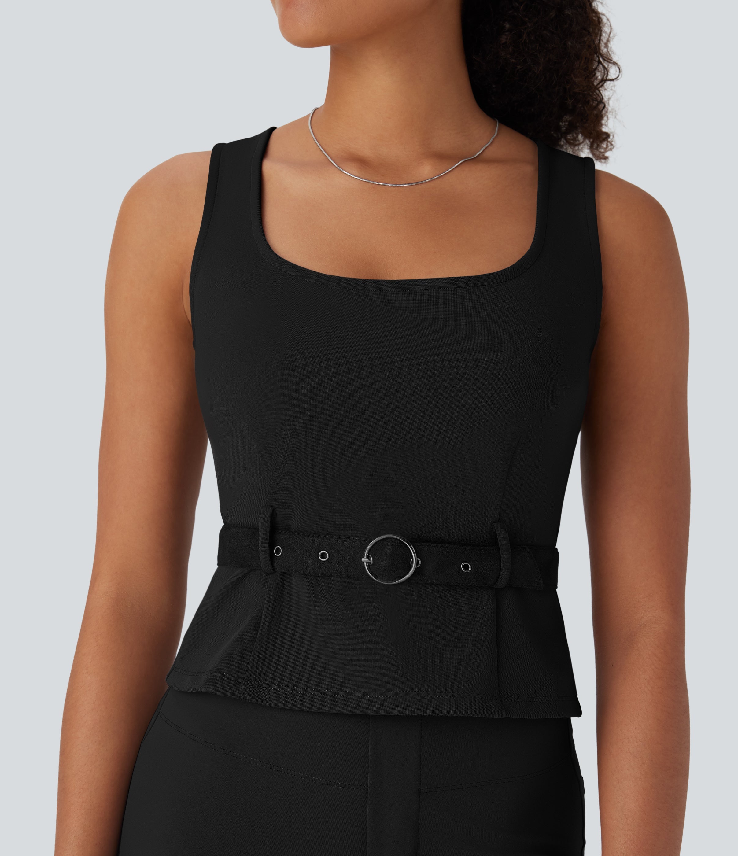 Square Neck Belted Work Tank Top