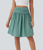 High Waisted Ruched Pocket Flowy Skirt