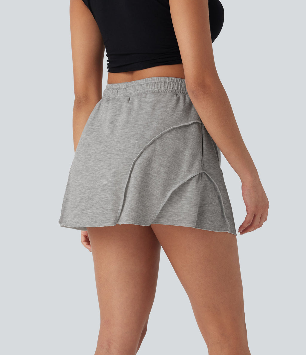 Mid Rise Drawstring 2-in-1 Micro Mini Casual Skirt with Pockets