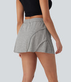 Mid Rise Drawstring 2-in-1 Micro Mini Casual Skirt with Pockets