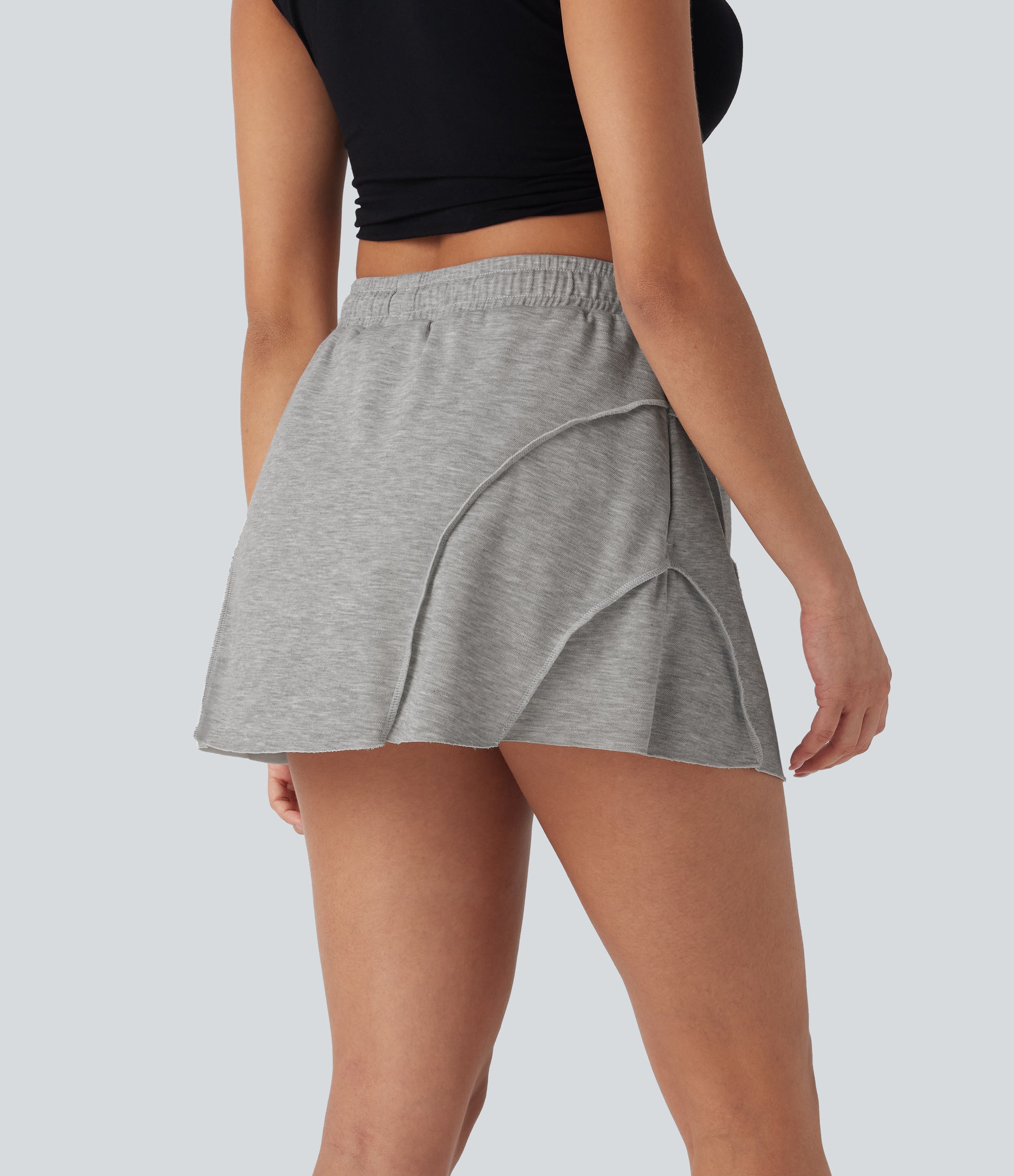 Mid Rise Drawstring 2-in-1 Micro Mini Casual Skirt with Pockets
