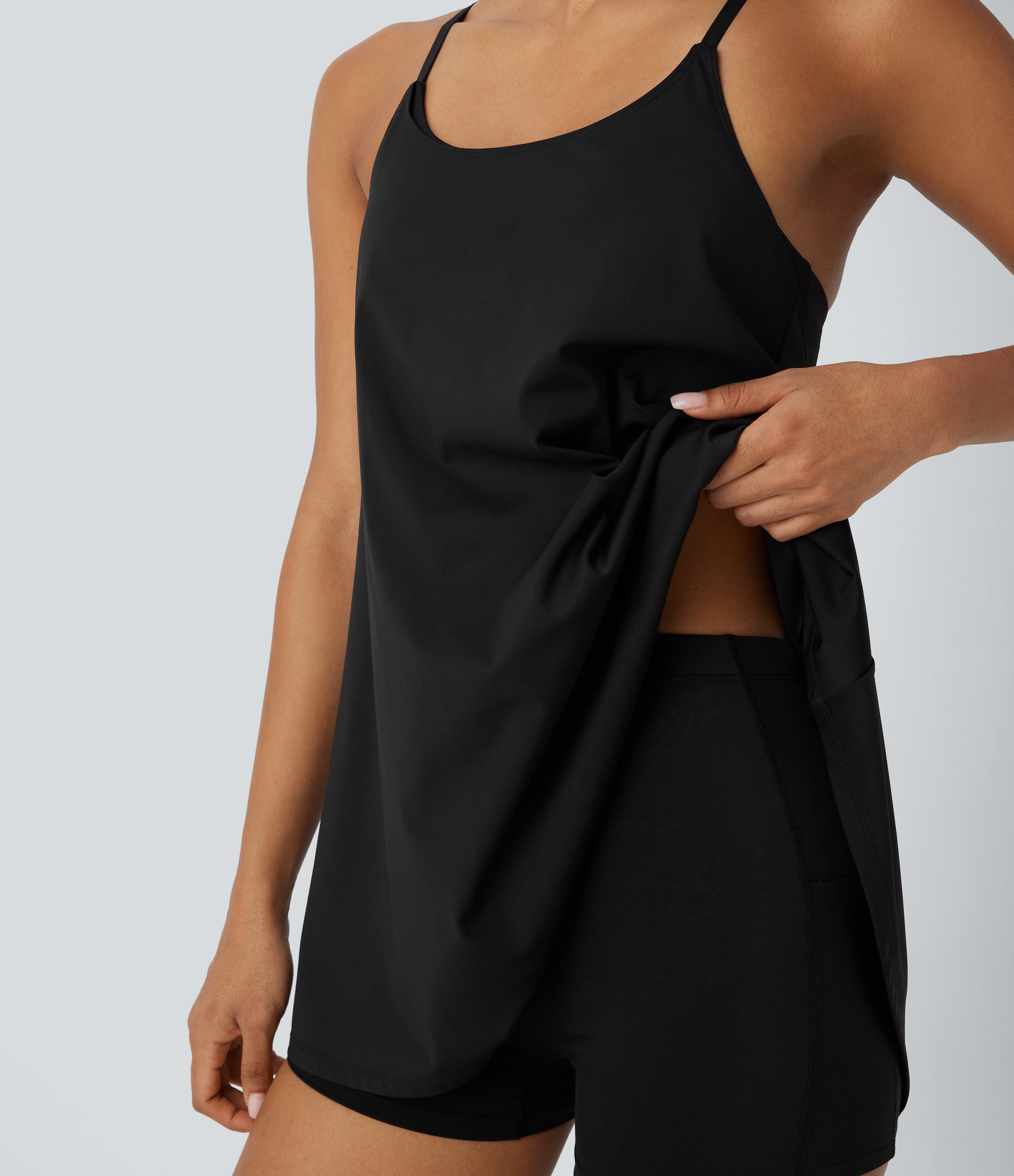 SoftlyZeroTM Airy 2-Piece Mini Cool Touch Yoga Active Slip Dress with Pockets-UPF50+