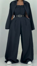 Women Strapless Jumpsuit+ Jacket Style Commuting Set