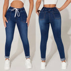 Womens Drawstring Washing Casual Jeanst