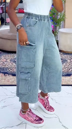 Ladies Wash Water Splicing Pocket Casual Jeans