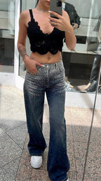 Women Ironing Diamond Wash Water Casual Jeans
