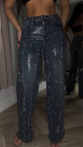 Women Hot Rhinestone Glitter Casual Jeans