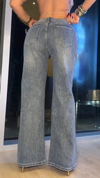 Women Rhinestone Washed Casual Jeans