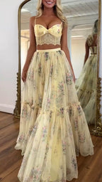 Women Spaghetti Strap Patchwork Top+half Skirt Elegant Temperament Set