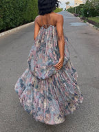 Women Neck Hanging Printed Patchwork Irregular Casual Dress