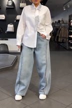 Women's Fashion Rhinestone Collar Shirts + Rhinestone Tie