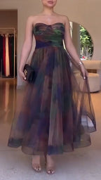 Women Strapless Patchwork Blended Elegant Temperament Dress