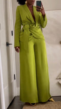 Women Collar Jacket+ Pants Solid Color Temperament Commuting Suit