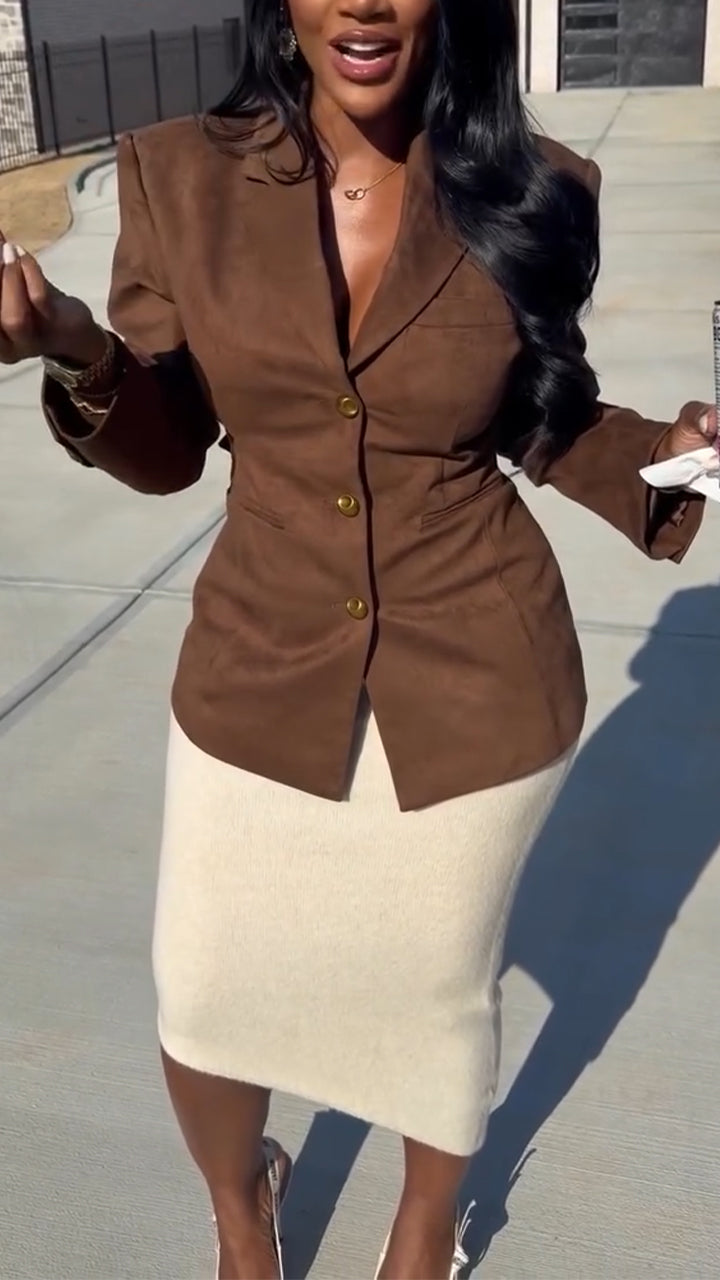 Women Collar Jacket+ Half Skirt Temperament Commuting Suit
