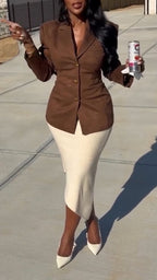 Women Collar Jacket+ Half Skirt Temperament Commuting Suit
