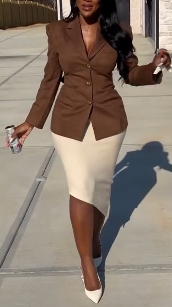Women Collar Jacket+ Half Skirt Temperament Commuting Suit