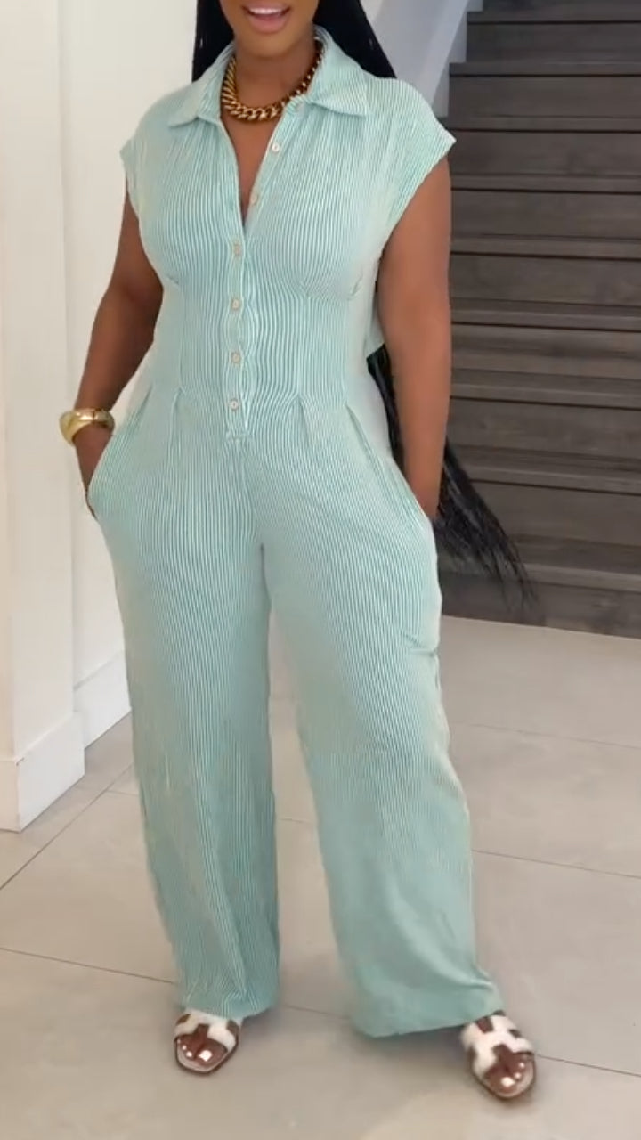 Women's Collared Button Casual Jumpsuit
