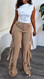 Women Diagonal Collar Top + Pants Casual Suit