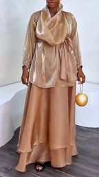 Women Interior Patchwork Dress + Shiny Top Elegant Temperament Set