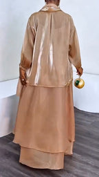 Women Interior Patchwork Dress + Shiny Top Elegant Temperament Set