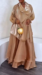Women Interior Patchwork Dress + Shiny Top Elegant Temperament Set