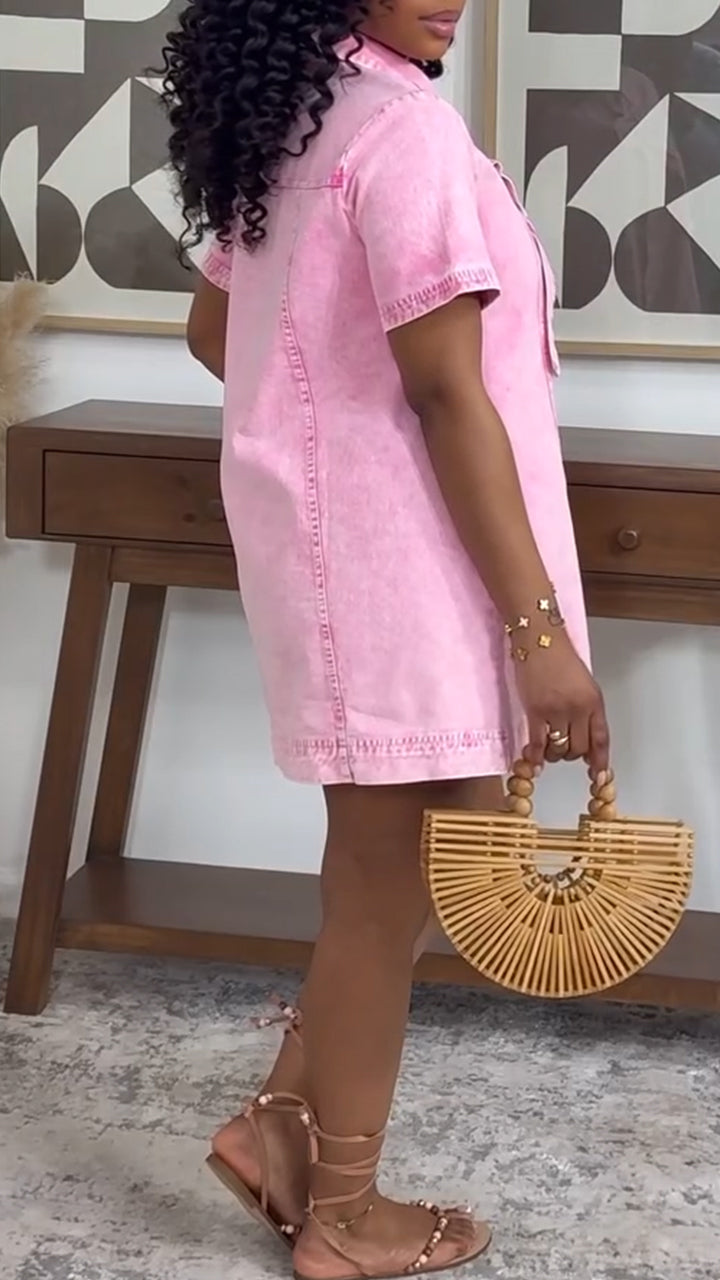 Women Collar Patchwork Solid Color Casual Dress
