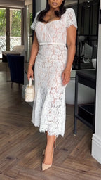 Women Square Collar Lace Printed Elegant Casual Dress