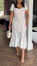 Women Square Collar Lace Printed Elegant Casual Dress