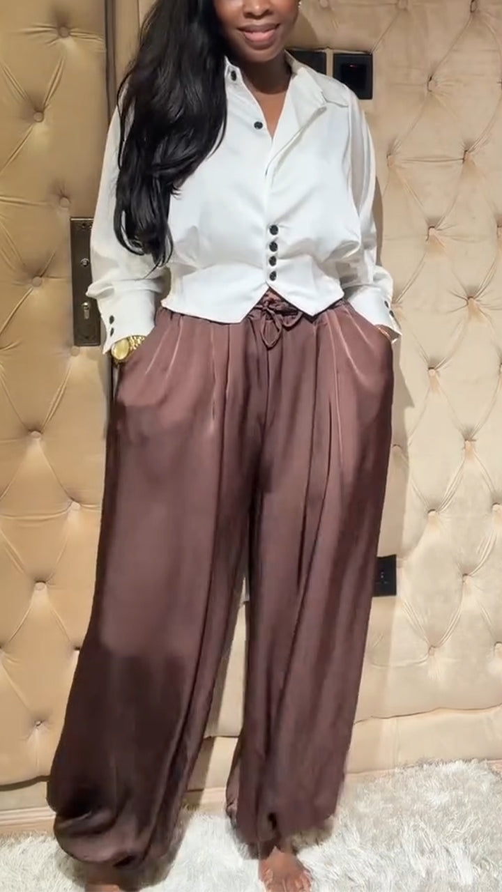 Womens Collar Shirt + Pants Casual Suit