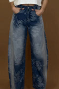 Women's Acid Wash Denim Pants with Eyelet Embellishments & Side Slit