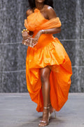 Women's Halter Neck Tulle & Satin Asymmetrical Dress with Off-Shoulder Detail