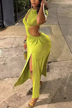 Women's Short Sleeve Ruched Maxi Dress with Bodycon Fit & Waist Cutouts